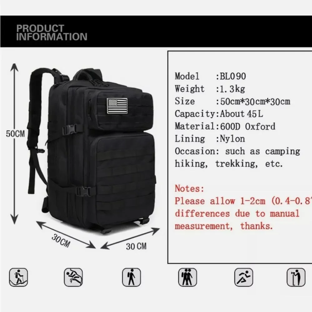 Military Tactical Backpack Large Molle System Hiking Backpacks Bags